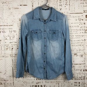Chambray Blue Denim Button Down Shirt